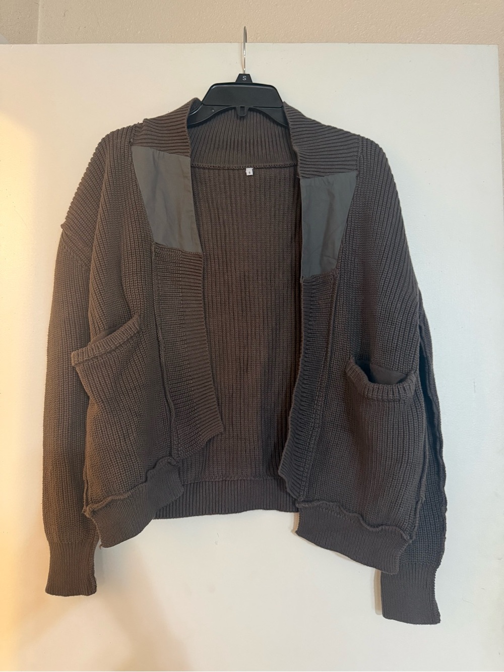 Oversized Chunky Knit Utility Cardigan Jacket – Brown – Size Small